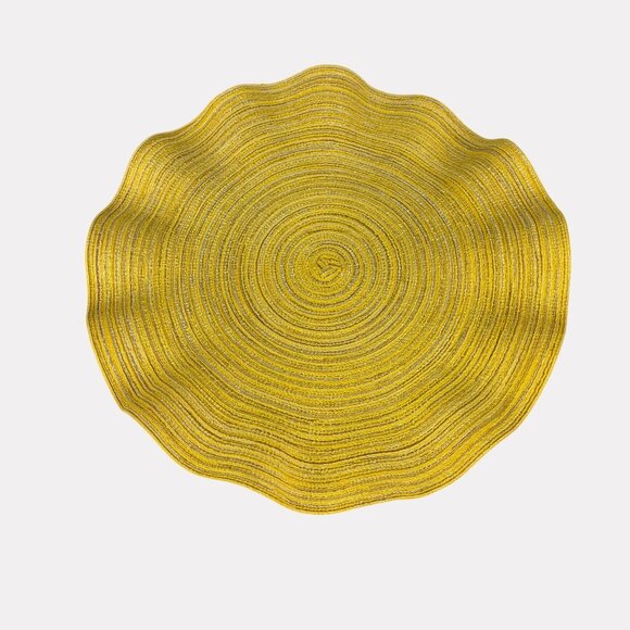 Pier 1 Imports Five Piece Round Ruffle Edge Placemats Blue Yellow Green Metallic - Picture 2 of 8